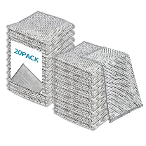 20PCS Non-Scratch Wire Dishcloth,Silver Mesh Dish Cloths with Diamond Weave, Reusable Multipurpose Wire Dishwashing Rags for Cookware, Glass Stovetops, and Enamel Surfaces - size: 20 PCS