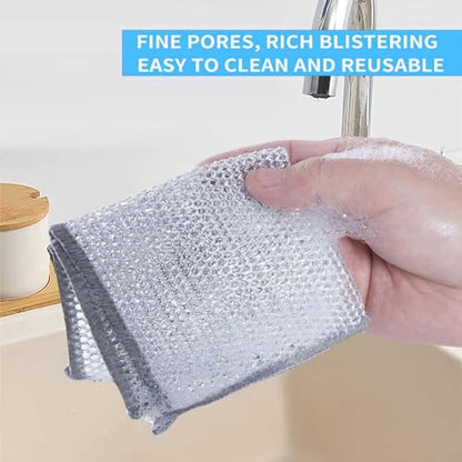 9PCS New Multifunctional Non-Scratch Wire Dishcloth, Multipurpose Wire Dishwashing Rags for Wet and Dry, Scrubs & Cleans for Pot, Bowl, Descaling, Kitchen Grime,Dishes, Sinks, Counters