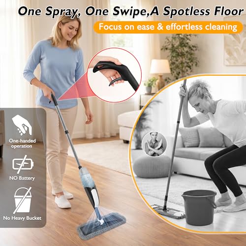 Spray Mop for Floor Cleaning: Microfiber Wet Dry Mop for Hardwood Laminate Tile Wood Vinyl, 360° Swivel Head Lightweight Flat Floor Mops with 3 Washable Reusable Pads & Refillable Bottle