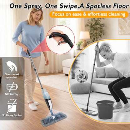 Spray Mop for Floor Cleaning: Microfiber Wet Dry Mop for Hardwood Laminate Tile Wood Vinyl, 360° Swivel Head Lightweight Flat Floor Mops with 3 Washable Reusable Pads & Refillable Bottle