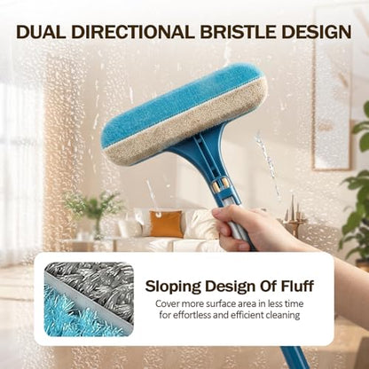 Window Screen Cleaning Brush, 3 in 1 Window Screen Cleaner Brush with Squeegee and Detachable Long Handle,Wet Dry Dual-Use Mesh Screen Cleaner Tool for Dusty Corners, Patio Door Porch Screens(Blue)