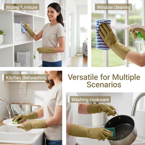 1 Pairs Household Rubber Cleaning Gloves, Long Cuff Dishwashing Gloves with Non-Slip Grip for Kitchen, Bathroom - color: Brown, size: Small
