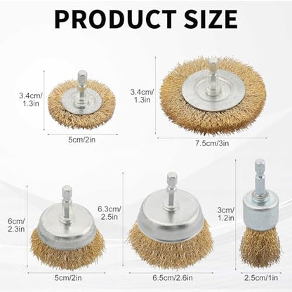 5 Pcs Wire Brush for Drill Set, Brass Wire Wheel for Drill, 1/4 Inch Hex Shank, Wire Brushes for Cleaning Rust for Drill - style: Set for 5Psc