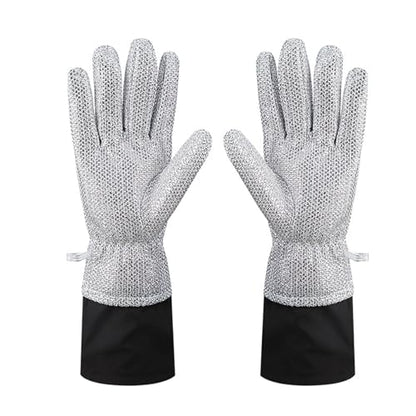 Wire Dishwashing Gloves，Multipurpose Non-Scratch Scrubbing Waterproof Anti-Hot & Oil-Resistance Kitchen Cleaning Gloves