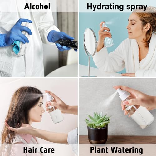 Tecohouse 2 Pack Glass Spray Bottles, 250ml Small Glass Bottles for Cleaning Solutions, Spray Bottles for Essential Oils, Plants, with Durable Nozzle, Labels, Funnel - Clear - color: 8.5 oz Clear-White Lids
