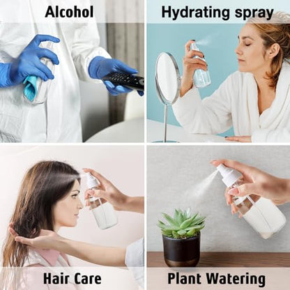 Tecohouse 2 Pack Glass Spray Bottles, 250ml Small Glass Bottles for Cleaning Solutions, Spray Bottles for Essential Oils, Plants, with Durable Nozzle, Labels, Funnel - Clear - color: 8.5 oz Clear-White Lids