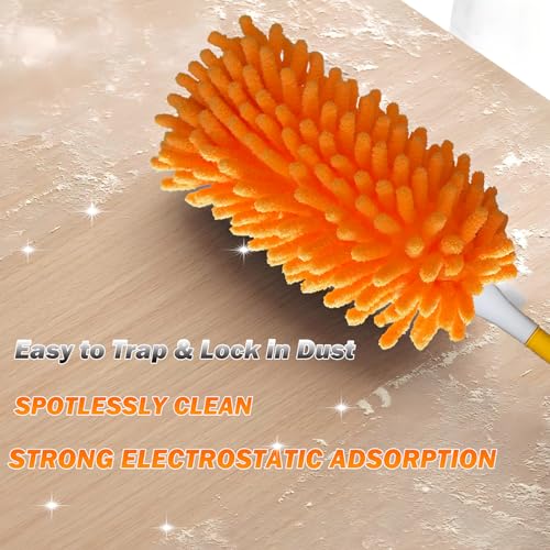 Reusable Duster for Swiffer, 6 Refills + 1 Handle, Orange | 360 Heavy Duty Duster Refill, Compatible with Swiffer Hand Dusters, For Dusting Furniture, Blinds, Ceiling Fans, Walls - size: 6 dusters + 1 Handle Orange