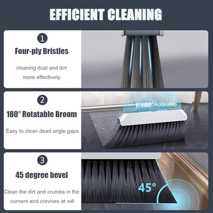 NIBHZ Broom with Dustpan Combo Set Standing Dust Pan and Broom Set for Office Home Kitchen Lobby Floor Cleaning, Lightweight Aluminum Alloy
