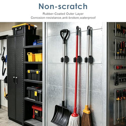 Magnetic Broom Holder Wall Mount, 5PCS No-Drill Broom and Mop Organizer Wall Hanging, 12lbs Heavy Duty Magnetic Tool Holder for Work Garage Laundry Kitchen RV Van Accessories