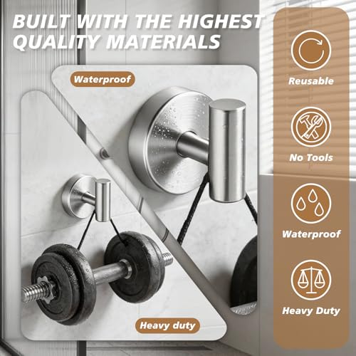 Suction Cup Hooks, Removable Shower Hooks, Brushed Nickel, 2-Pack | No Wall Damage | Strong Hold on Tile, Glass & Mirrors | Kitchen & Bathroom Use | Perfect for Towels, Loofahs, Robes & Coats - style: Brushed Nickel
