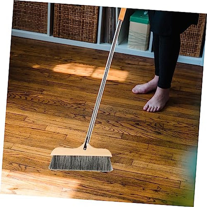 Wood Bristle Broom Heavy Duty Household Sweeper Long Handle Soft Bristle for Tile Surface Cleaning - color: Black