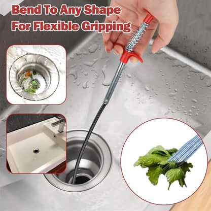 61 Inch Drain Snake Cleaner Pick Up Tool, Shower Hair Clog Remover, Sink Drain Clogs Cleaner for Sewer, Flexible Grabber Cleaning Tool for Out of Reach Place