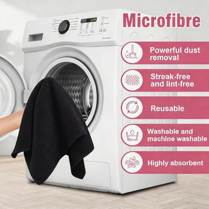 4 Pcs Extra Large Microfiber Cleaning Cloth 30 x 20 Inch Reusable Thick Cleaning Towel Washable Solid Color Microfiber Towel for Home Office Window Cars Glass (Black) - color: Black