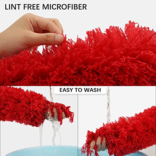 DELUX Microfiber Feather Duster Extendable Cobweb Duster with 100 inches Extra Long Pole, Bendable Head & Scratch-Resistant Hat for Cleaning Ceiling Fan, High Ceiling, Blinds, Furniture & Cars Red - color: Red