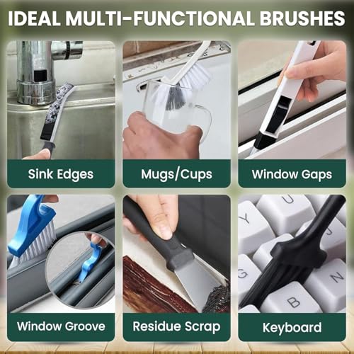 12pcs Crevice Cleaning Brush, Hard Bristle Scrub Brushes Tools, Multifunctional Grout Brush for Home, Bathroom, Ktichen, Window and Corners