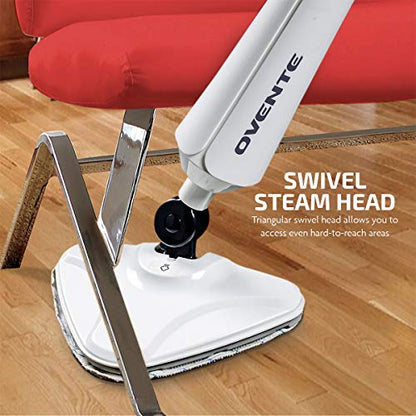 OVENTE Electric Steam Mop Cleaner, 1300W Floor Steamer with Swivel Head, Refillable Water Tank and Washable Microfiber Pad for Cleaning Carpet, Hardwood, Laminate Floor, Tiles and Grout, White ST405W - color: White