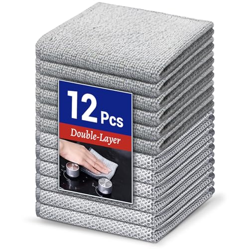 Wangjinpeng 12PCS Non-Scratch Multipurpose Steel Wire Dishcloths - Reusable Quick-Dry Odor-Free Scrub Cloths for Dishes, Kitchen Cleaning Cloths for Cookware, Sinks, Stove Tops(9.84X9.84) - color: 12pcs Double Layer Silver, size: 9.84x9.84-12pcs
