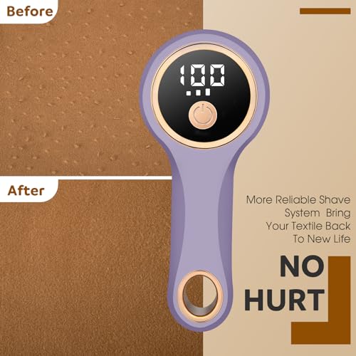 Rechargeable Fabric Shaver, Electric Lint Remover with Digital Display,Portable Sweater Defuzzer with 3 Speeds,6 Leaf Blades, Lint Shaver for Clothing,Furniture, Sofa,Sweater,Blanket… - color: Purple
