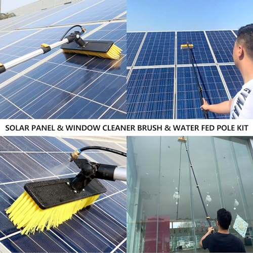 Solar Panel Cleaning Pole 30ft Telescopic Water Fed Brush Squeegee, Long Reach Solar Panel Cleaning Brush Water Fed, Window Pressure Washer with Widened 40cm Rotatable Brush - size: 9m