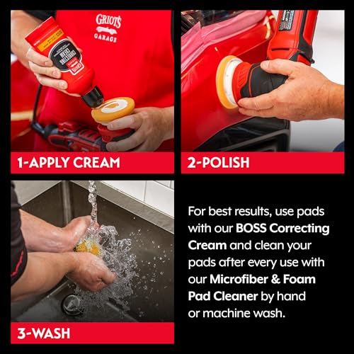 Griot's Garage Orange Foam Correcting Pads for Car Polishing and Detailing, Removes Light to Moderate Paint Defects, Durable, Machine-Washable, 11241, 3", Set of 3 (Pack of 12) - size: 3" Pads (Set of 3) (Pack of 12)