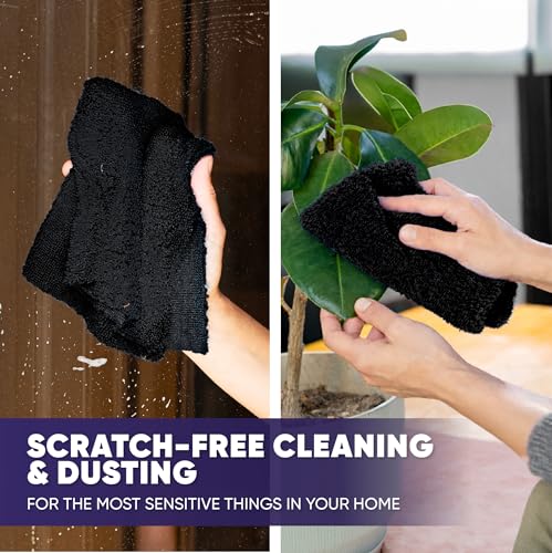 Microfiber Wholesale Pronto Cloths, Dual-Sided Microfiber Cleaning Towels, Soft Plush & Scrub Cloths for Dusting, Scrubbing, Kitchen, Windows & Car Detailing, Absorbent Bulk 25-Pack Black - color: Black