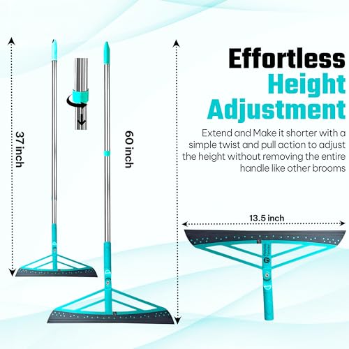 Magic Broom Squeegee Dog Pet Hair Remover, Rotatable, Extendable - Silicone Broom Pet Hair Remover for All-Surfaces Hardwood Floors, Carpet, Tile, Glass, Liquid-Dirt with 60" Handle
