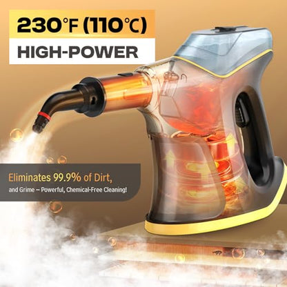 Heavy Duty Handheld Steam Cleaner, Multipurpose Pressurized Steam Cleaner with Continuous Steam & Safety Lock, 10S Fast Heating for Home, Car, Kitchen, Shower, Grout & Upholstery, 9 Accessories