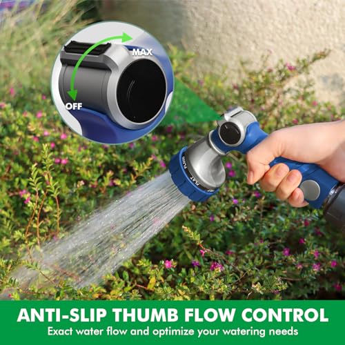 RESTMO Heavy Duty Hose Nozzle, Metal Garden Water Hose Sprayer with 7 Watering Patterns, Thumb Control, On Off Valve, High Pressure Nozzle Sprayer for Watering Plants, Car and Pet Washing, Blue - color: Blue