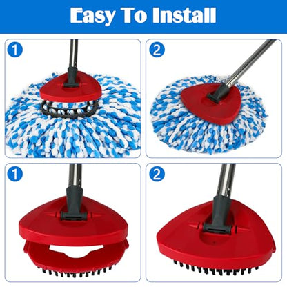 Spin Mop Replacement Set for O-Ceda RinseClean 2-Tank System, 16 Microfiber Spin Mops Refills,1 Scrubber Head,1 Triangle Spin Base,and(31-63in) Adjustable Handle Set Combo - size: Blue-16P