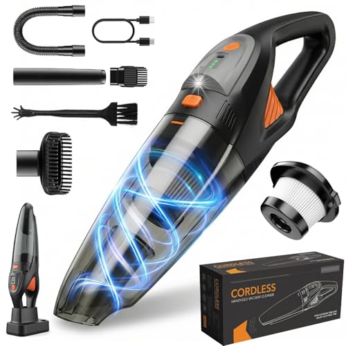 Handheld Vacuum Cordless, 25000Pa Powerful Suction Car Vacuum Portable Cordless with 8000mAh Battery & LED Light, Hand Held Vacuum Rechargeable with HEPA Filters, Home, Car Seats, Pet Hair Orange - color: Orange