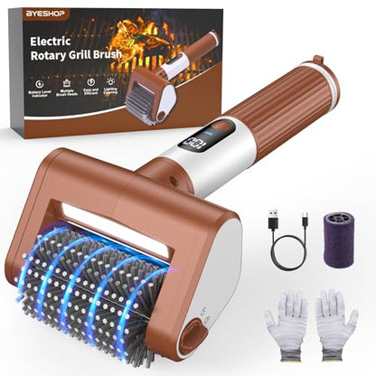 Electric Grill Brush for Outdoor, 2026 BBQ Grill Cleaner with Digital Display, Variable Speed Cordless Grill Brush, Waterproof & Replaceable Heads Grill Cleaning Brush for Barbecue Grates