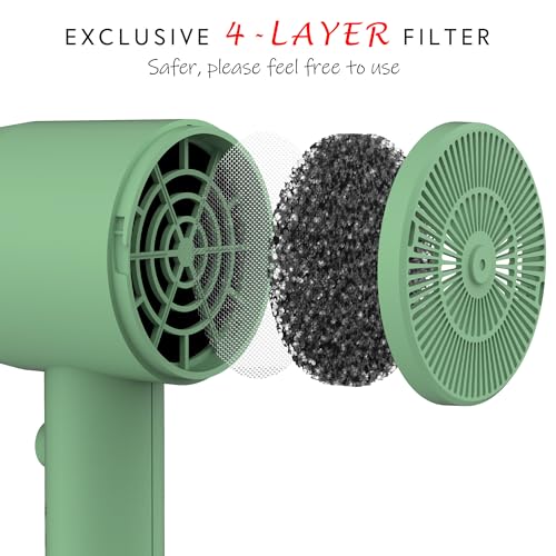 AINA Hair Dryer with Diffuser, Comb | Blow Dryer for Women Compact Travel Professional Ionic Blow Dry | Cold Shot Button 110V/ALCI (Jade Green) - color: Jade Green, size: 4 Piece