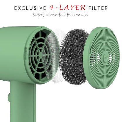 AINA Hair Dryer with Diffuser, Comb | Blow Dryer for Women Compact Travel Professional Ionic Blow Dry | Cold Shot Button 110V/ALCI (Jade Green) - color: Jade Green, size: 4 Piece