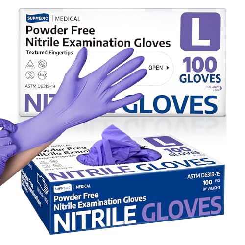 Supmedic Medical Soft Max™ Nitrile Disposable Gloves, 100 Ct Latex-Free Powder-Free Food Safe Cooking Cleaning Lab Exam Glove - color: Large (Blue Violet)