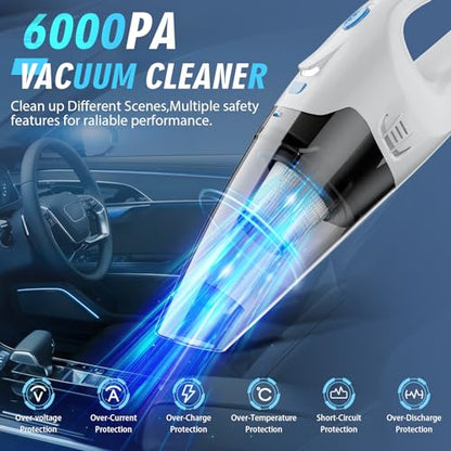 FUOAYOC Handheld Vacuum Cordless, 6KPA Powerful Suction Hand Held Vacuum Cordless Rechargeable with LED Light/Multi Accessories, 1.6lbs Mini Lightweight Vacuum Cleaner for Home/Car/Office Cleaning