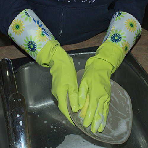 Reusable Waterproof Household Latex Cleaning Gloves, Long Cuff, Kitchen Gloves. 16 inches Long - Pack of 3 (Medium)