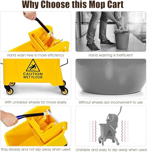 Mop Bucket, Commercial Bucket for Mopping on Wheels with Potable Handle, Mop Bucket with Wringer for Home, Household, Office, Bathroom, Yellow (21 Quarts) - size: 21 Quarts