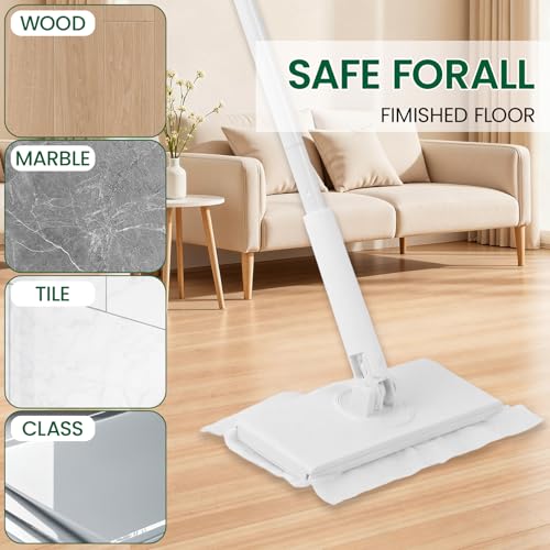 Reusable Microfiber Floor Mop System, Wet & Dry Sweeper Kit, Includes 1 Sweeper Handle, 10 Disposable Power Mop Pads, Dry & Wet Use for Hardwood, Tile, and Laminate Floor