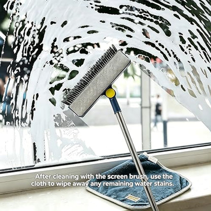 2-in-1 Window Screen Cleaning Brush with Microfiber Towel, Double-Sided Mesh Cleaner Tool for Screens, Patio, Porch, Door & Window, Dry & Wet Use Handheld Screen Brush - color: Black