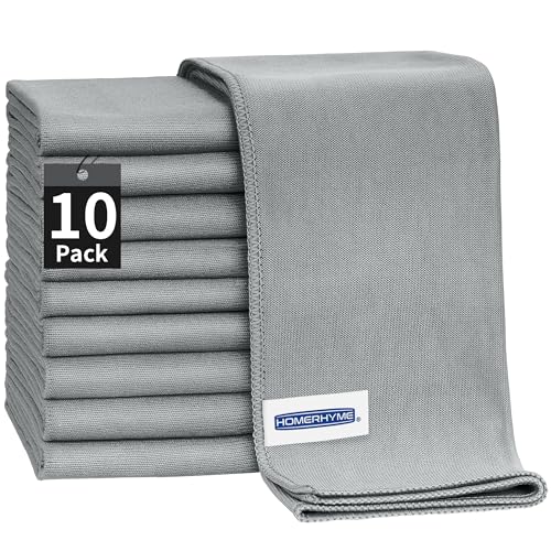 Microfiber Cleaning Cloth - 10 Pack Glasses Cleaning Cloth, 16" x 14" Window Cleaning Rags, Streak Free Lint Free Polishing Cloths Wipes for Eye Glass, Stainless Steel, Windshield, Grey - color: Grey, size: 16" x 14"
