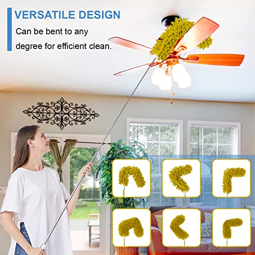 Upgraded Dusters for Cleaning (6pcs), Ceiling Fan Duster with 100" Thickened Extension Pole, Extendable Long Microfiber Duster for High Ceilings, Reusable & Washable Dusting Wand by OOSOFITT - color: Yellow