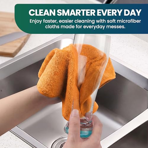 Microfiber Cleaning Cloths, 12 Pack, 40 x 40 cm, 350 GSM | 350 GSM, Lint-Free, Multi-Surface, For Kitchen, Car, Glass & Household