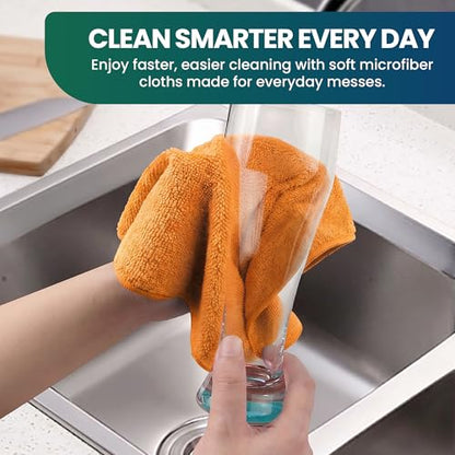 Microfiber Cleaning Cloths, 12 Pack, 40 x 40 cm, 350 GSM | 350 GSM, Lint-Free, Multi-Surface, For Kitchen, Car, Glass & Household