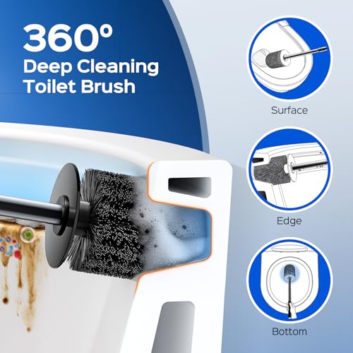 HAMITOR Toilet Bowl Brush Set: Compact Space-Saving Design with Hidden Holder for Small Bathrooms, Apartments & RVs - Bathroom Cleaning Accessories - Rustproof Toilet Scrubber Cleaner Kits Silver - color: Silver