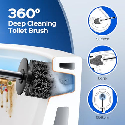 HAMITOR Toilet Bowl Brush Set: Compact Space-Saving Design with Hidden Holder for Small Bathrooms, Apartments & RVs - Bathroom Cleaning Accessories - Rustproof Toilet Scrubber Cleaner Kits Silver - color: Silver