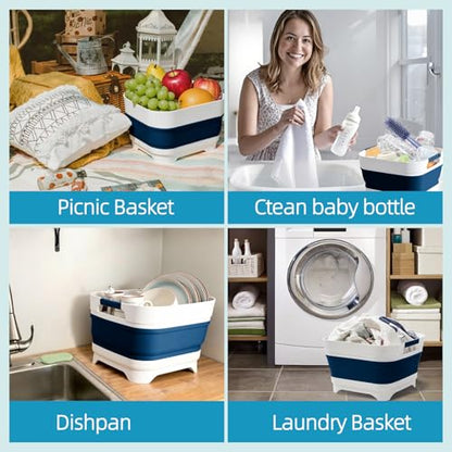 Collapsible Wash Basin for Baby Bottles - 2.4 Gallons Portable Wash Bin for RV Camping Sink, Space-Saving Dish Tub.Laundry & Utility Room Sinks (Navy blue) - color: Navy Blue