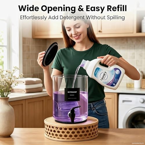 Glass Laundry Detergent Dispenser,1 Gallon Large Liquid Soap 1Pack(Black) | Complete borosilicate jars set with leakproof spigots, protective silicone mats, minimalist labels, and dosing cups. - color: Black-1