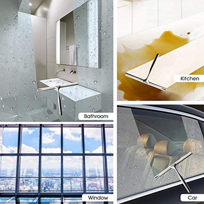 Shower Squeegees Stainless Steel with Self Adhesive Hook Window Squeegees for Shower Doors Bathroom Mirror Wiper, Window Glass Cleaning - size: 12 Inches