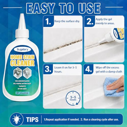 Sugelary Mold Stain Cleaner, 8 Fl oz All-Purpose Gel for Washing Machine Cleaner Front Loader Seal, Household Cleaner Gel for Bathroom Grout, Sink, Shower, Caulk, Washing Machine Cleaning Solution - size: 8 Fl Oz (Pack of 1)