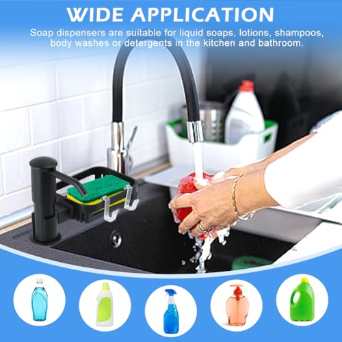 Sink Soap Dispenser with Storage Basket, 39" Hose, 360° Rotating Sponge Holder - color: Black